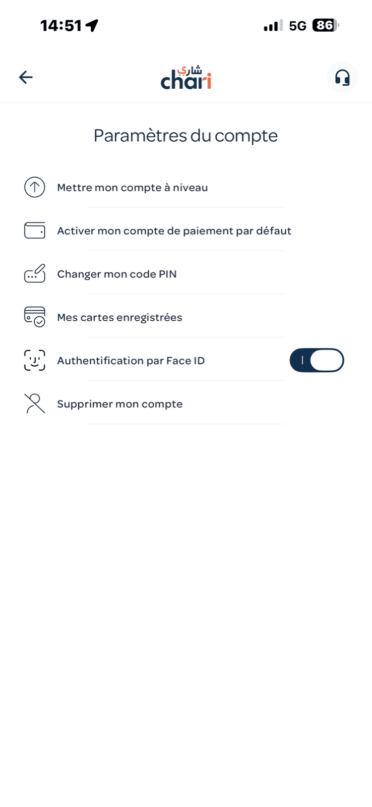 Paramètres du compte chari.ma